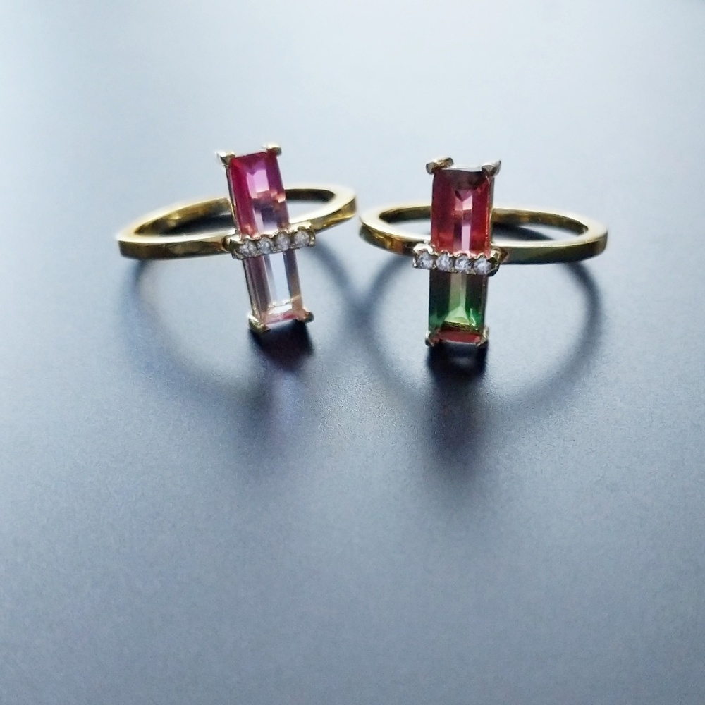 14k Elongated Emerald Cut Faded Pink or Watermelon